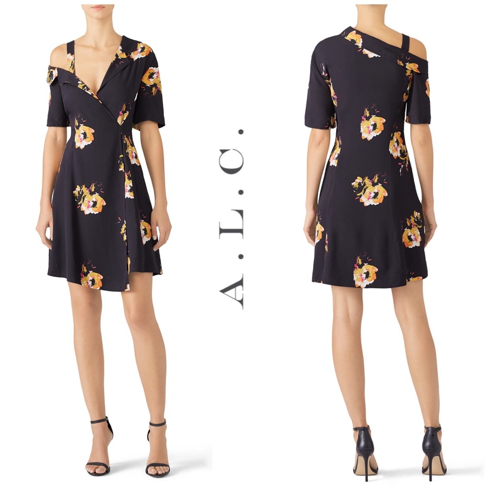 NWT A.L.C. Floral Silk Crepe Cold Shoulder Dress - Picture 6 of 13